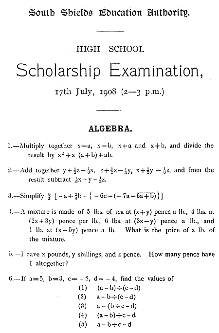scholarship 1908 - algebra